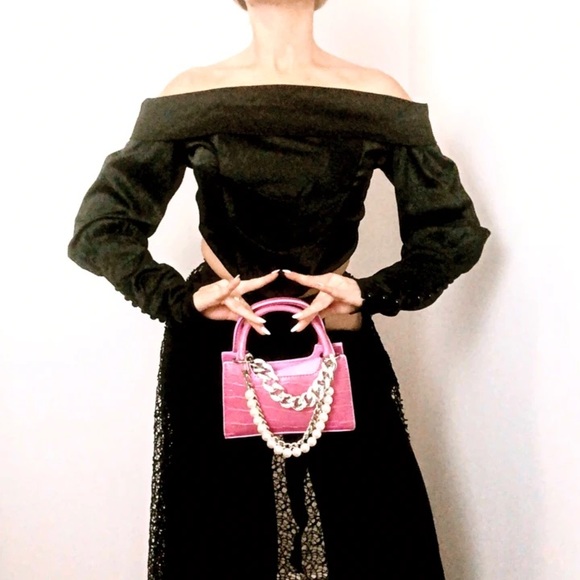 Crocodile Print Handbag with Silver Chunky Chain Link - Picture 2 of 5